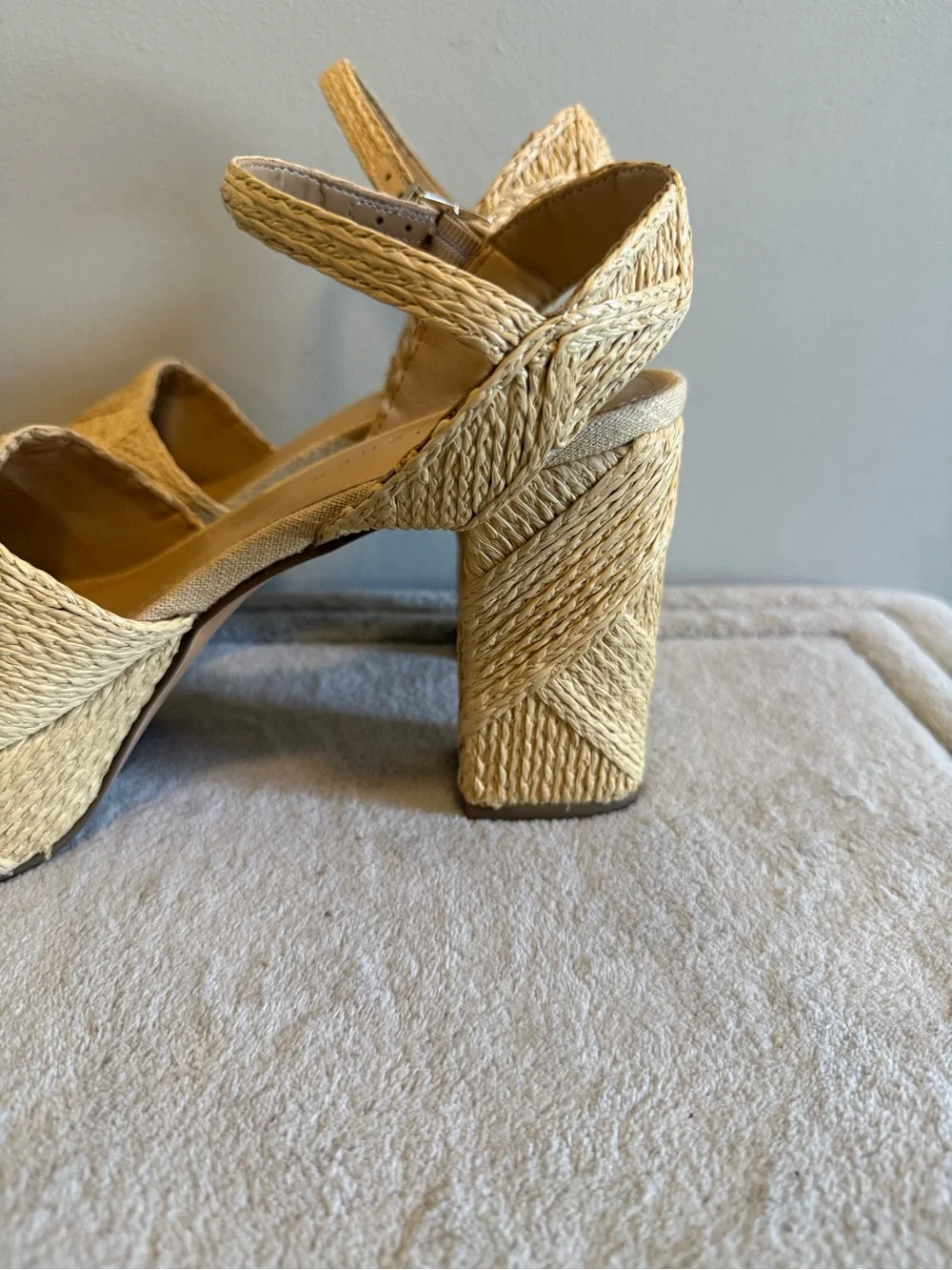 Marc Fisher Calyn Natural Rafia Woven Platform Block Heel Sandals - Beige